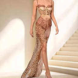 New Summer Leopard Print Lace Split Sexy Maxi Dress Women Gown Elegant Patchwork Chiffon Sleeveless Backless Beach Evening Dress