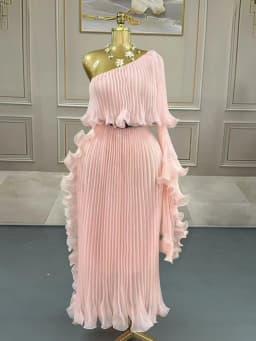 Miyake Fashion Design Dress Slanted Shoulder Solid Color Loose Women's Clothing Medium Length Elegant Dresses 2025 Summer New