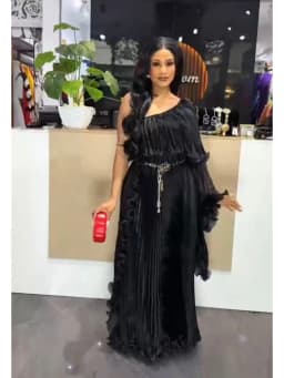 Miyake Fashion Design Dress Slanted Shoulder Solid Color Loose Women's Clothing Medium Length Elegant Dresses 2025 Summer New