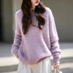 WinvyNee Women's Clothing Brushed Wool O Neck Pink Causal Sweaters Soft Solid Knitted Tops Pullovers Jumpers Winter A1713001