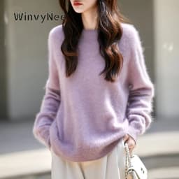 WinvyNee Women's Clothing Brushed Wool O Neck Pink Causal Sweaters Soft Solid Knitted Tops Pullovers Jumpers Winter A1713001