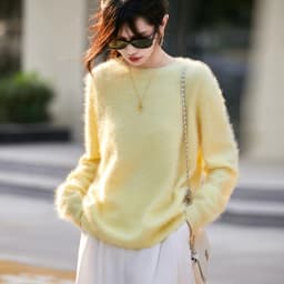 WinvyNee Women's Clothing Brushed Wool O Neck Pink Causal Sweaters Soft Solid Knitted Tops Pullovers Jumpers Winter A1713001