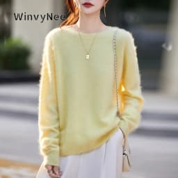 WinvyNee Women's Clothing Brushed Wool O Neck Pink Causal Sweaters Soft Solid Knitted Tops Pullovers Jumpers Winter A1713001