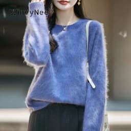 WinvyNee Women's Clothing Brushed Wool O Neck Pink Causal Sweaters Soft Solid Knitted Tops Pullovers Jumpers Winter A1713001