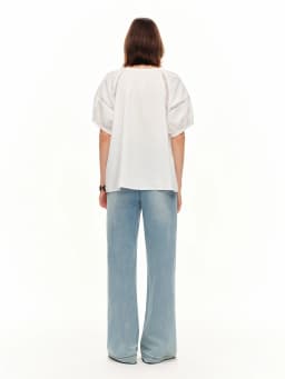 DUSHU 2026 Summer Women Embroidered Puff Sleeve Linen Cotton Blouse Relaxed Fit Button Top Office Chic Daily Essential Style