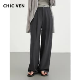 CHIC VEN Women Pants New Casual High Waisted Female Pleated Trousers Drooping Wide Leg Long Pant Office Lady Spring Summer 2025