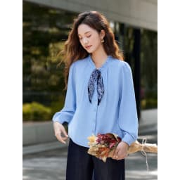 VIMLY Elegant Women's Shirts 2026 Retro Linen Blend Lace Up Crew Neck Blouse Puff Sleeve Autumn New Women's Clothing A3005
