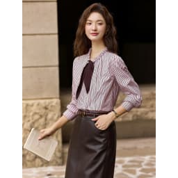VIMLY Elegant Women's Shirts 2026 Retro Linen Blend Lace Up Crew Neck Blouse Puff Sleeve Autumn New Women's Clothing A3005