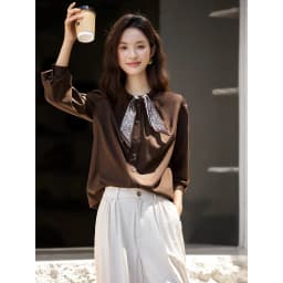 VIMLY Elegant Women's Shirts 2026 Retro Linen Blend Lace Up Crew Neck Blouse Puff Sleeve Autumn New Women's Clothing A3005