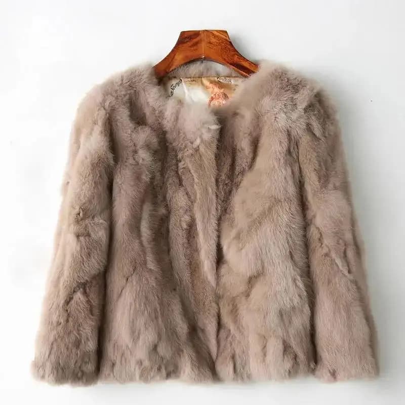 2025 New Women's Real Rabbit Fur Coat High-waist Round Collar Cardigan Long-sleeved Slim Fit Rabbit Jacket Women Fashion Coat