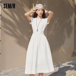 Semir Women Dress Pleated 2026 Crew Neck Cooling Waist Cinched Urban Casual Everyday Style Soft Comfortable Daily Wear Trendy