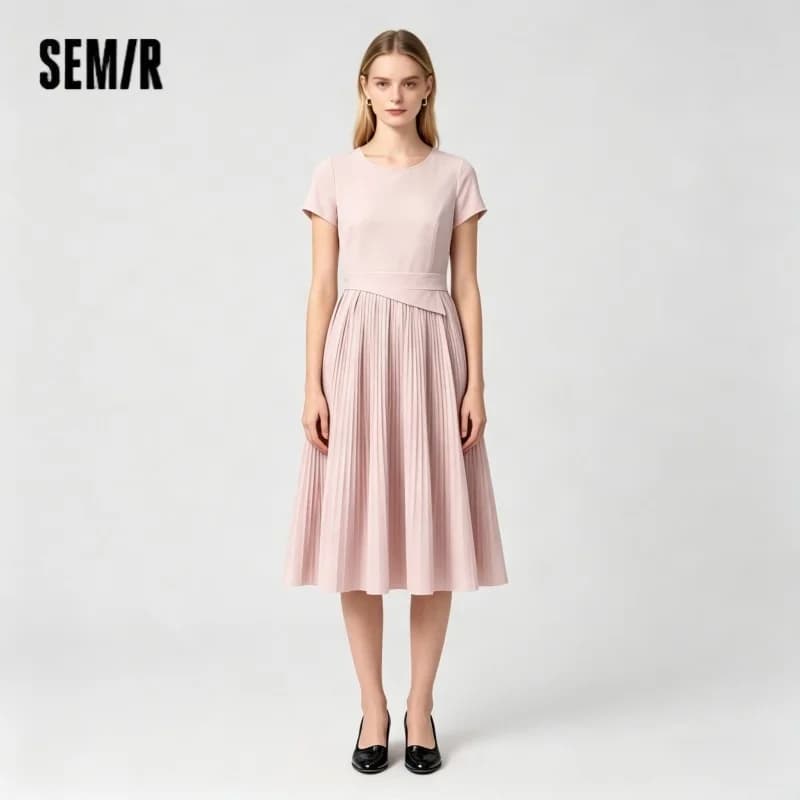 Semir Women Dress Pleated 2026 Crew Neck Cooling Waist Cinched Urban Casual Everyday Style Soft Comfortable Daily Wear Trendy