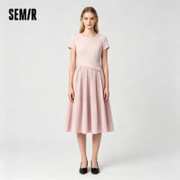 Semir Women Dress Pleated 2026 Crew Neck Cooling Waist Cinched Urban Casual Everyday Style Soft Comfortable Daily Wear Trendy