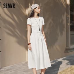 Semir Women Dress Pleated 2026 Crew Neck Cooling Waist Cinched Urban Casual Everyday Style Soft Comfortable Daily Wear Trendy