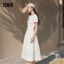Semir Women Dress Pleated 2026 Crew Neck Cooling Waist Cinched Urban Casual Everyday Style Soft Comfortable Daily Wear Trendy