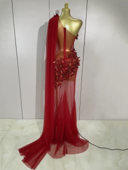 Sexy One Shoulder Shiny 3D Floral Mesh Transparent Maxi Dress 2025 Evening Party Birthday Wedding NightClub Bar Stage Costumes