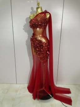 Sexy One Shoulder Shiny 3D Floral Mesh Transparent Maxi Dress 2025 Evening Party Birthday Wedding NightClub Bar Stage Costumes