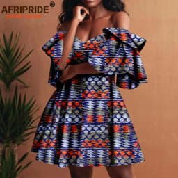 Women`s Dresses African Clothes Off Shoulder High Waist Elegant Dress Women's Sexy Casual Party Mini Dress Print Attire A2225019