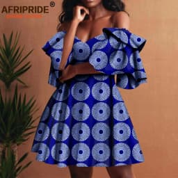 Women`s Dresses African Clothes Off Shoulder High Waist Elegant Dress Women's Sexy Casual Party Mini Dress Print Attire A2225019