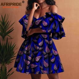 Women`s Dresses African Clothes Off Shoulder High Waist Elegant Dress Women's Sexy Casual Party Mini Dress Print Attire A2225019