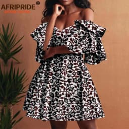 Women`s Dresses African Clothes Off Shoulder High Waist Elegant Dress Women's Sexy Casual Party Mini Dress Print Attire A2225019