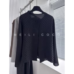 Miyake Pleated Jacket Female New 2025 Fall Round Neck Long-sleeved Blouse Loose Versatile Casual Thin Diamond Plaid Cardigan