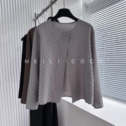 Miyake Pleated Jacket Female New 2025 Fall Round Neck Long-sleeved Blouse Loose Versatile Casual Thin Diamond Plaid Cardigan