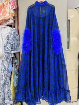 Retro Spring Women's New Stand-Up Collar Printed Bat Sleeve Feather Stitching Loose Cloak Dress Elegant Fashion Dress