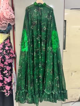 Retro Spring Women's New Stand-Up Collar Printed Bat Sleeve Feather Stitching Loose Cloak Dress Elegant Fashion Dress