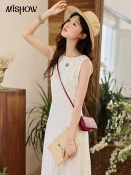MISHOW Asymmetric Lace Fishtail Dress 2026 Summer Flower Embroidery Sleeveless Elegant Dress Round Neck Long Dresses MXE35L2301