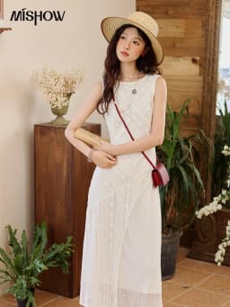 MISHOW Asymmetric Lace Fishtail Dress 2026 Summer Flower Embroidery Sleeveless Elegant Dress Round Neck Long Dresses MXE35L2301