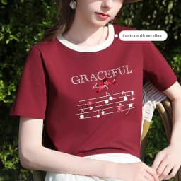 I BELIEVE YOU Short Sleeves Round Neck T-Shirt 2026 Summer New Bead Embroidery Bow Printing Casual Elegant Top Women 2261016244