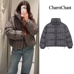 CharmChant Stand-Collar Plaid Puffer Jacket for Women Winter 2025 Padding Coat Female New in Coats Warm Check Outerwears Parkas
