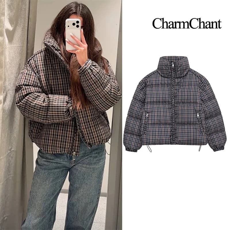 CharmChant Stand-Collar Plaid Puffer Jacket for Women Winter 2025 Padding Coat Female New in Coats Warm  Check Outerwears Parkas