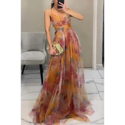 Women's S-XL Size Spring Summer Mesh Printed Hanging Dress Holiday Leisure Party Fashion Slimming Versatile Lady‘s Party Dress