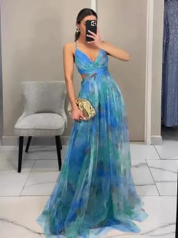 Women's S-XL Size Spring Summer Mesh Printed Hanging Dress Holiday Leisure Party Fashion Slimming Versatile Lady‘s Party Dress