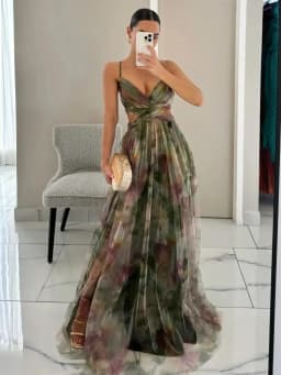 Women's S-XL Size Spring Summer Mesh Printed Hanging Dress Holiday Leisure Party Fashion Slimming Versatile Lady‘s Party Dress