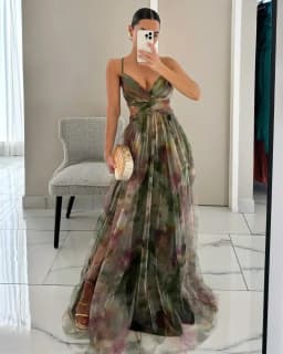 Women's S-XL Size Spring Summer Mesh Printed Hanging Dress Holiday Leisure Party Fashion Slimming Versatile Lady‘s Party Dress