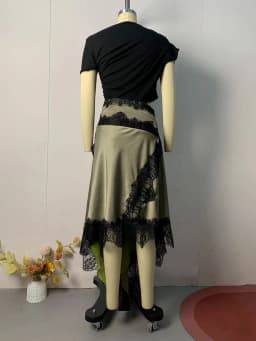 VGH Hit Color Patchwork Lace Women Dress O Neck Short Sleeve High Waist Decaortaion Sexy Long Dresses For Female New Clothes