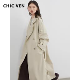 CHIC VEN Fashion Women Long Trench Coat Solid Belt Loose Casual Windbreaker Double-breasted Female Overcoat Spring Autumn 2025