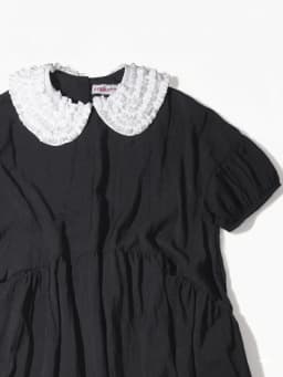 imakokoni original summer black age reducing dress, women's artistic slightly wrinkled texture, doll neck casual dress 265581