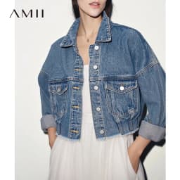 Amii Minimalism Women Jackets 2026 Autumn New Casual Versatile Pocket Women's Denim Jacket Short Loose Cotton Top 12611029