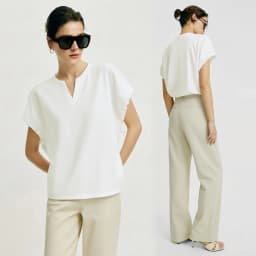Amii V-Neck Women's T-Shirt 2026 Summer New Adjustable Cuff Stretch Tee Loose Casual Dolman Short Sleeve Top For Women 12622182