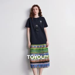 TOYOUTH Women Gong Zhang Zhang Collaboration Dress 2026 Summer New Quirky Vacation Artistic Patchwork T-Shirt Dress