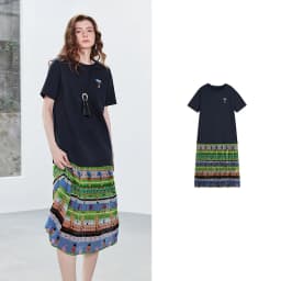 TOYOUTH Women Gong Zhang Zhang Collaboration Dress 2026 Summer New Quirky Vacation Artistic Patchwork T-Shirt Dress
