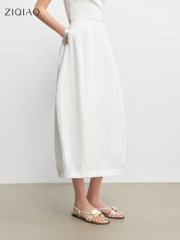 ZIQIAO 2026 Spring Women's White Sculptural Bud Skirt - Mid-Length A-Line Floral-Inspired Design for Casual and Date Wear