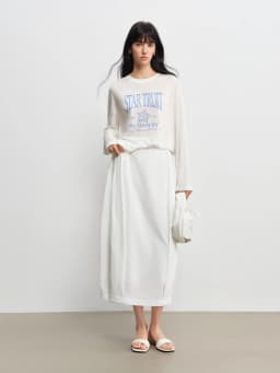 ZIQIAO 2026 Spring Women's White Sculptural Bud Skirt - Mid-Length A-Line Floral-Inspired Design for Casual and Date Wear