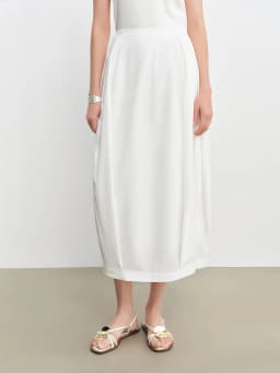 ZIQIAO 2026 Spring Women's White Sculptural Bud Skirt - Mid-Length A-Line Floral-Inspired Design for Casual and Date Wear