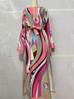 Designer style women's clothing, retro, geometric, positioning print, pullover dress, fashionable, loose, plus-size, slit skirt