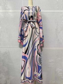 Designer style women's clothing, retro, geometric, positioning print, pullover dress, fashionable, loose, plus-size, slit skirt